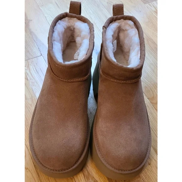 🆕️ UGG The Classic Ultra Mini New Heights Boot Size 8 Chesnut - Picture 5 of 16